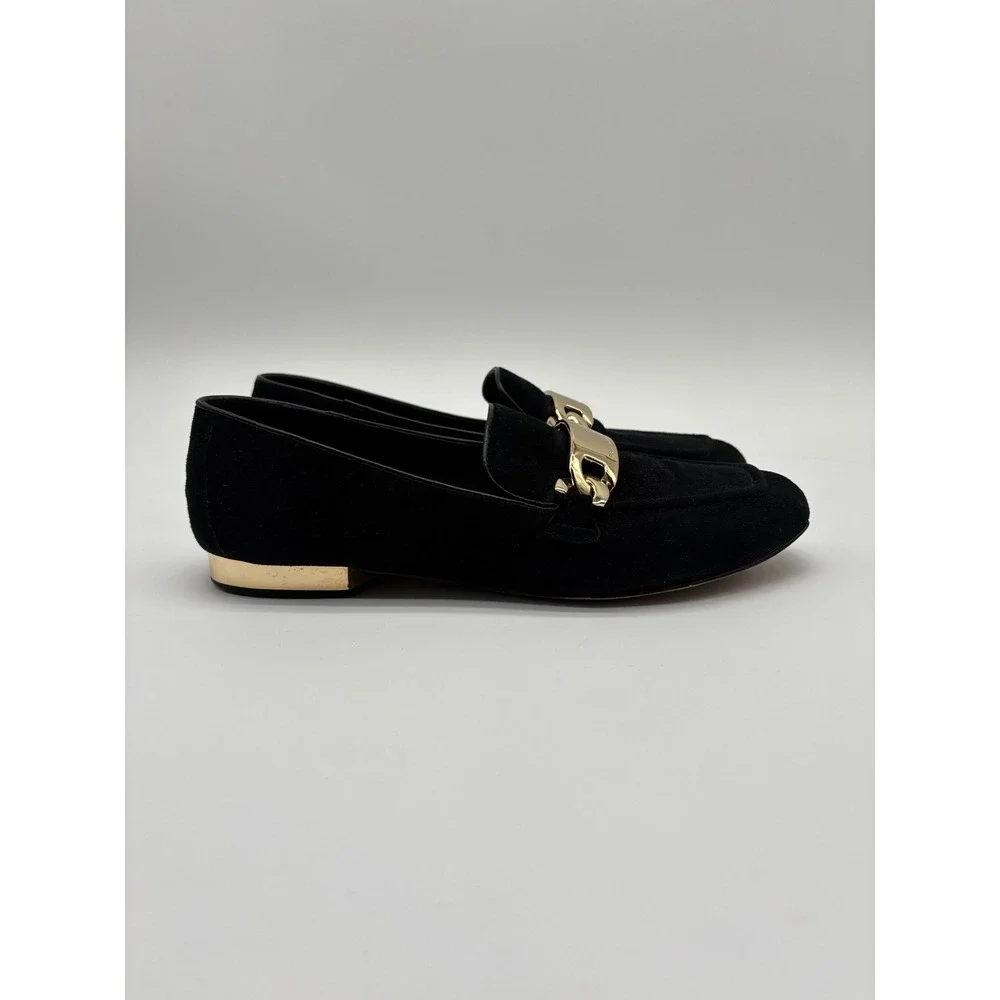 Donald J Pliner Hola Black Suede Gold Chain Link Loafers Womens7.5‎ M Flat Shoes